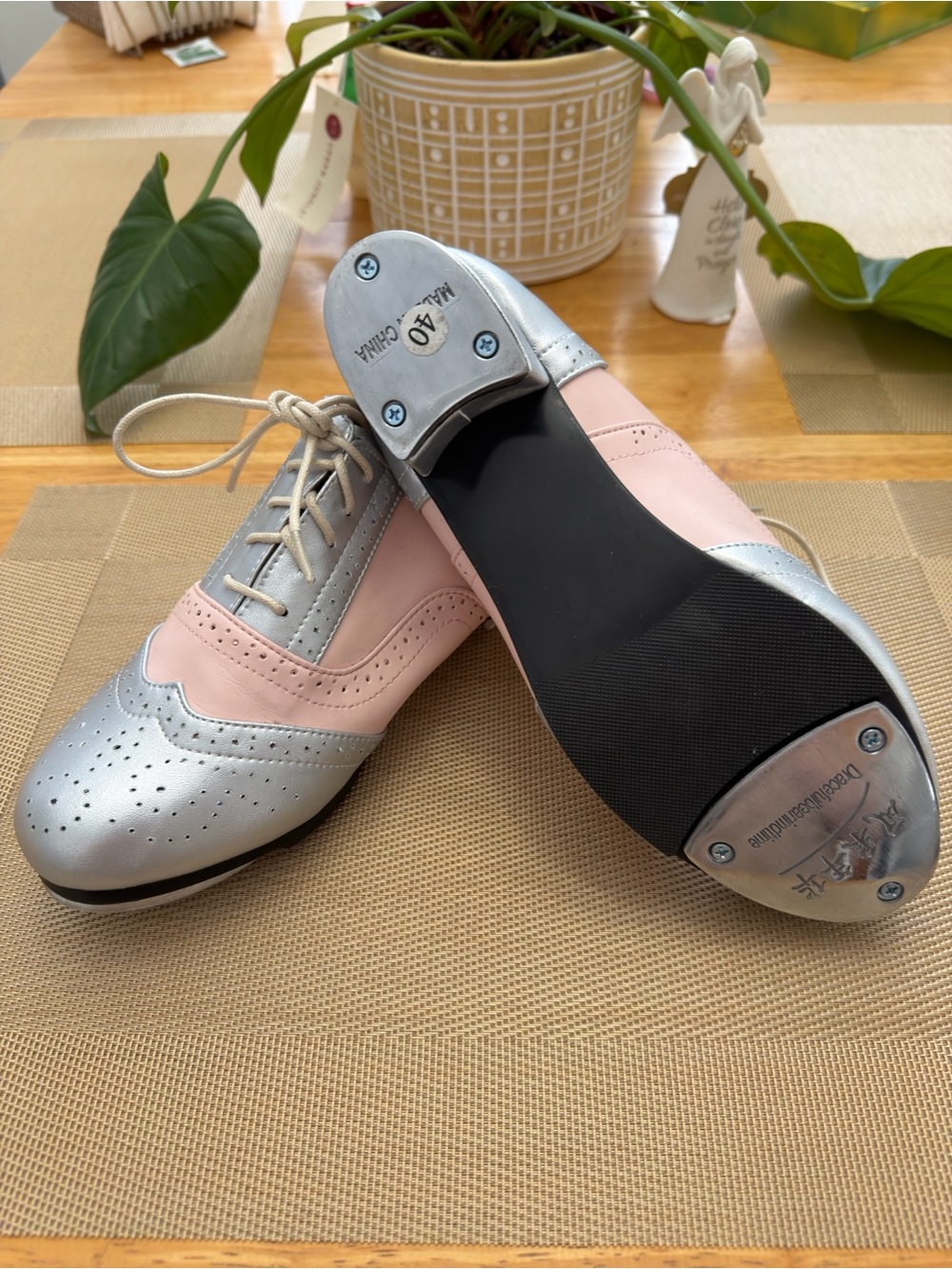 Women's Two-Tone Pink and Silver Tap Shoes